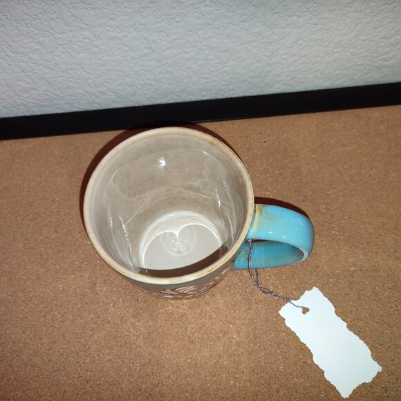 Blue Mug with Coffee Snowflakes Christmas Winter Tea Ceramic Embossed Pattern - Picture 4 of 8